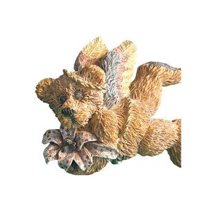 Vintage Resin Bear Pin Brooch Wings Flower Halo 1.75" Across